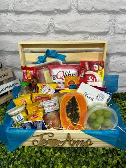CESTA DE CAF�  LUXUOSO AZUL COM CAIXA BOMBOM